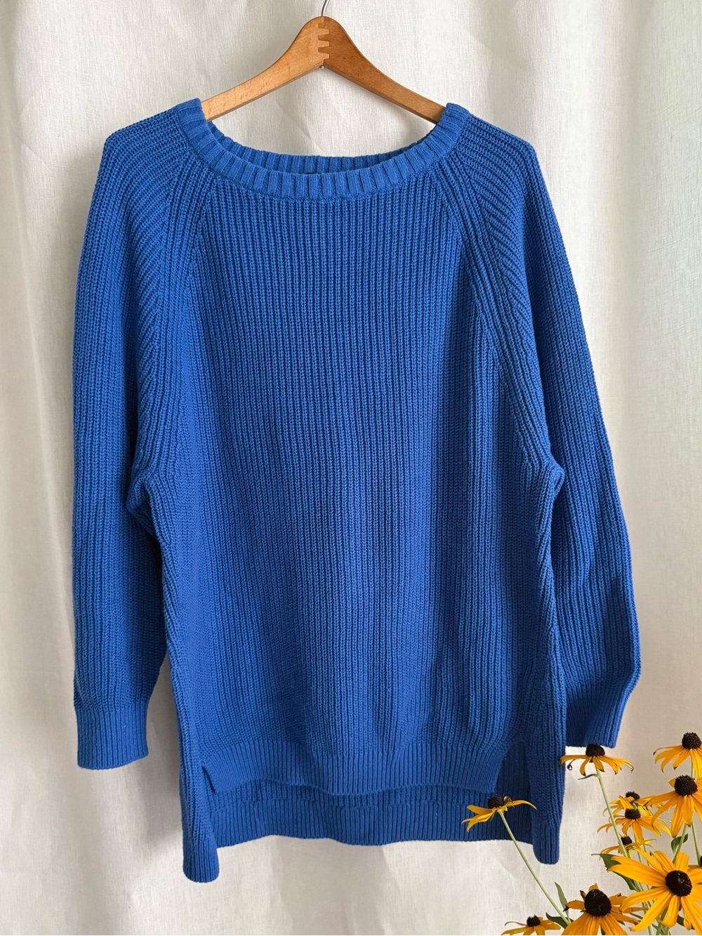 NWT Express Electric Blue Shaker Knit Chunky Oversized Sweater XS Cotton Blend